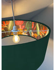 Green velvet drum lampshade/ ceiling light shade with wonderland paper interior