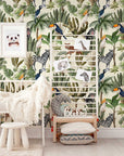 Playful Jungle Animals Watercolour Wallpaper for Nursery and Kids' Room Décor