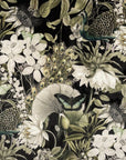 Peacock, butterfly velvet french drum lampshade, in black, with black fringe and braid