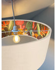 Cream velvet drum lampshade/ ceiling light shade with wonderland paper interior
