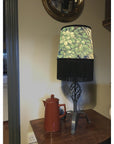 Forbidden forest velvet french drum lampshade / ceiling light shade, with black fringe and braid