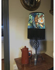 Bengal tiger velvet french drum lampshade, with black fringe