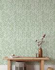 Green Chevron Wallpaper Peel and Stick | Self Adhesive Herringbone Wall Paper | Geometric Removable Wall Decor | Minimalistic Boho Tribal