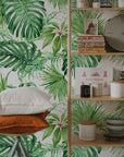 Tropical Leaves Peel and Stick Wallpaper | Removable Monstera Palms Mural | Eco Friendly Wall Decor