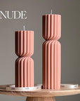 Set of 2 Ribbed Hourglass Pillar Candles