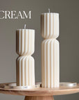 Set of 2 Ribbed Hourglass Pillar Candles