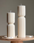Set of 2 Ribbed Hourglass Pillar Candles