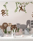 Large Safari Animals and Monkey Wall Decals, Jungle Animal Wall Stickers, Nursery Wall Decals, Repositionable Jungle Wall Decals Style 2