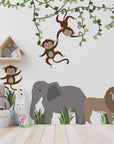 Large Safari Animals and Monkey Wall Decals, Jungle Animal Wall Stickers, Nursery Wall Decals, Repositionable Jungle Wall Decals Style 2