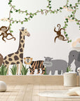 Large Safari Animals and Monkey Wall Decals, Jungle Animal Wall Stickers, Nursery Wall Decals, Repositionable Jungle Wall Decals Style 2