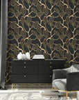 3D Gold Leaf Removable Wallpaper | Art Deco Wall Mural | Dark Art Deco Wall Decor