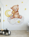 Sleeping Teddy Bear Bunny Nursery Animal Wall Decal | Bear Nursery Sticker | Bunny Wall Sticker Decal | Kids Room Nursery Wall Decal