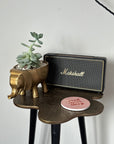 Brass Clover Side Table | Etched Top & Black Iron Legs