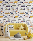 Cars and Trucks Nursery Wallpaper | Boys Wallpaper | Truck Wallpaper | Car Wallpaper | Bus Wallpaper | Wall Art | Peel and Stick