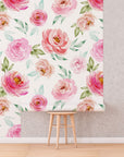 Soft Pink Roses Wallpaper | Floral Wallpaper Peel and Stick | Removable Wallpaper | Watercolor Wallpaper | Flower Wallpaper Mural