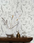 Delicate Wildflowers Wallpaper | Soft Shades of Grey Floral Pattern Peel and Stick Removable Wallpaper All Rooms | Self Adhesive Mural