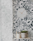 Black and White Spring Floral Wallpaper | Nursery Wall | Mural | Removable Wallpaper | Children Wall | Art | Meadow | Doddle