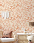 Mushroom Wallpaper | Orange Wallpaper | Mid Century Modern Wallpaper | Kids Mushroom Peel and Stick Wallpaper | Vintage Wallpaper