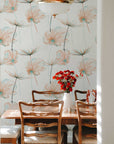 Dandelion Flowers Wallpaper | Custom Color Teal Floral Pattern | Peel and Stick Removable Wallpaper For All Rooms | Self Adhesive Mural