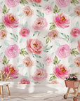 Soft Pink Roses Wallpaper | Floral Wallpaper Peel and Stick | Removable Wallpaper | Watercolor Wallpaper | Flower Wallpaper Mural