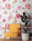 Soft Pink Roses Wallpaper | Floral Wallpaper Peel and Stick | Removable Wallpaper | Watercolor Wallpaper | Flower Wallpaper Mural