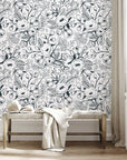Black and White Spring Floral Wallpaper | Nursery Wall | Mural | Removable Wallpaper | Children Wall | Art | Meadow | Doddle