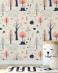 Woodland Animals Kids Room Wallpaper | Forest Nursery Wall Mural | Rabbit Wallpaper Watercolour Wall Décor Nursery