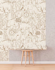 Cute Hand Drawing Safari Animals Wallpaper, Monochrome Animals Kids Wall Mural, Nursery Cartoon Animals Wallpaper, Peel and Stick, Removable