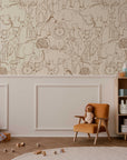 Cute Hand Drawing Safari Animals Wallpaper, Monochrome Animals Kids Wall Mural, Nursery Cartoon Animals Wallpaper, Peel and Stick, Removable
