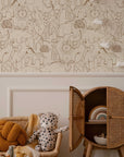Cute Hand Drawing Safari Animals Wallpaper, Monochrome Animals Kids Wall Mural, Nursery Cartoon Animals Wallpaper, Peel and Stick, Removable