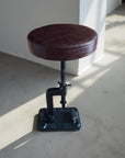 Vice Clamp Adjustable Stool | Cast Iron Industrial Seat | Leather Top