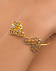 Honeycomb Bee Bracelet: Two-Tone Gold and Black Wide Cuff-0