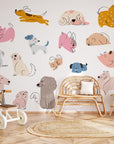 Hand Drawn Puppy Wall Decals: Baby Room Decor, Set of 16