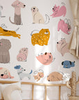 Hand Drawn Puppy Wall Decals: Baby Room Decor, Set of 16