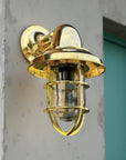 Wells Solid Brass Caged Swan Neck Wall Light - IP65
