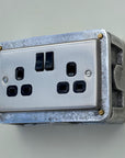 Brushed Steel Double Switched 13A Power Socket 230V 2 Gang 2G Socket Cast Metal Conduit Switch Industrial