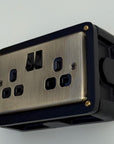 Antique Brass Double Gang Plug Socket with Industrial Black Cast Back Conduit Box