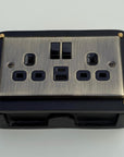 Antique Brass Double Gang Plug Socket with Industrial Black Cast Back Conduit Box