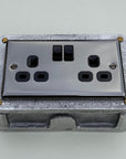 Black Nickel Double Switched 13A Socket | 2 Gang Solid Cast Metal Industrial Power Socket