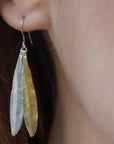 Olive Leaf Earrings: Sterling Silver Dangles - Mixed Metal Finish-0