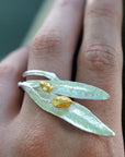 Real Olive Leaf Silver Ring, Handmade Statement Jewelry, Organic Botanical Band, Gift for Peace & Protection, Sterling Silver 925