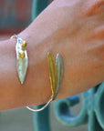 Real Olive Leaf Silver Cuff Bracelet, Handmade Nature Jewelry, Organic Forest Cuff, Gift for Peace & Protection, 14K Gold Plated Sterling Silver 925