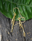 Real Jasmine Twig Gold Dangle Earrings, Handmade Nature Jewelry, Organic Botanical Dangles, Gift for Beauty & Good Luck, 14K Gold Plated Sterling Silver 925
