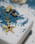 Real Starfish Gold Pendant Necklace with Zircon, Handmade Nature Jewelry, Organic Nature Pendant, Gift for Love, 14K Gold Plated Sterling Silver 925