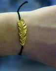 Real Acacia Leaf Cord Bracelet, Handmade Nature Jewelry, Adjustable Botanical Cord Bracelet, Gift for Renewal & Fortitude, Gold or Sterling Silver 925