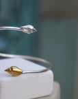 Silver Shell Bracelet: Adjustable Cuff with Gold Details-2