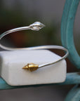 Silver Shell Bracelet: Adjustable Cuff with Gold Details-3