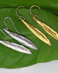 Gold & Silver Olive Leaf Earrings, Gold-Plated Sterling Silver Jewelry, Handmade Dangle Earrings, Gift for Her, Birthday Gift for Women-0