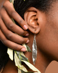 Nature-Inspired Olive Leaf Earrings, Long Dangle (Recycled Sterling)-1