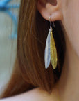 Olive Leaf Earrings: Sterling Silver Dangles - Mixed Metal Finish-1